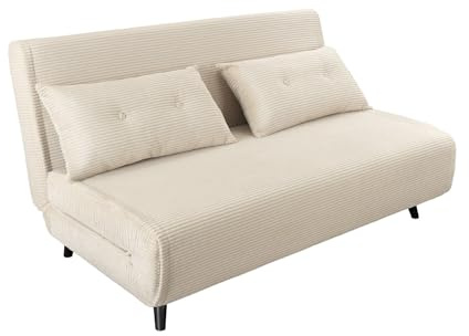 Schlafsessel SMART MULTIFUNCTION - 140cm - beige - Cord-Bezug Bettfunktion | hoher Komfort, pflegeleicht, langlebig, einfache Montage, Kissen inklusive, verstellbar, FSC, Retro, Design, angenehme Haptik