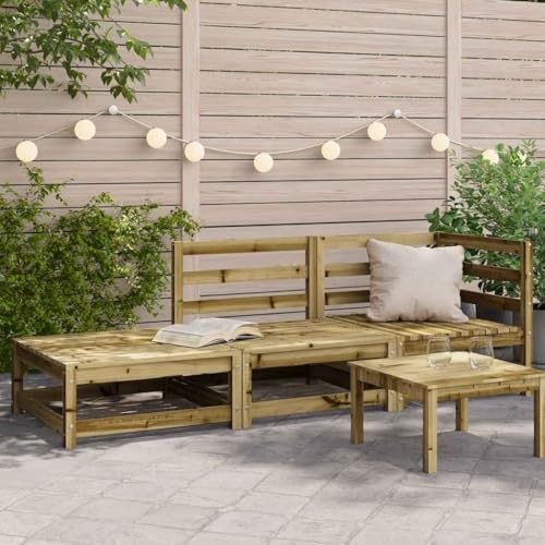HaoChrymec Gartensofa mit Hocker 2-Sitzer Kiefernholz Imprägniert, Modulares Design, Outdoor Sofa für Terrasse & Balkon, Sitzgruppe Outdoor, Balkon Sofa, 210 x 70 x 67 cm