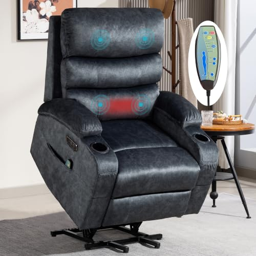 Consofa Fernsehsessel mit Aufstehhilfe Elektrisch, Relaxsessel mit Liegefunktion, Massagesessel mit Wärmefunktion, Liegefunktion, 4 Seitentaschen, TYP C & USB-Anschlüsse TV Sessel Wohnzimmer (Grau)