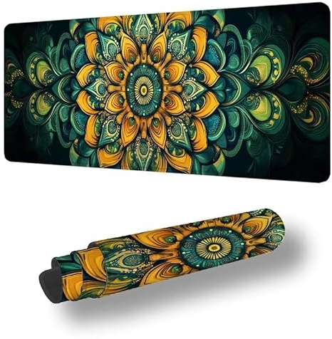 Tapis de Souris XXL 1200 x 600 mm Grand Tapis de Souris Gamer VertSous Main Bureau Bords Cousus Imperméable Antidérapant pour PC, Ordinateur Portable Améliore la Précision et Vitesse, Mandala S-5809