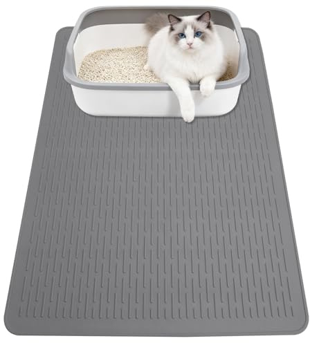 Tappetino in Silicone 70×50 cm per lettiera gatto Tappeto lettiera gatto antiscivolo e impermeabile con bordi rialzati, Perfetto come tappetino gattos, lavello cucina, catino, campeggio