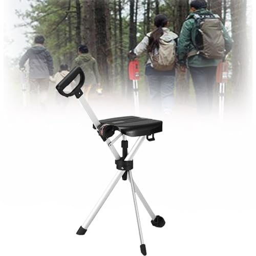 HZWJD Bastone da Passeggio Pieghevole con Sgabello da Seduta,Bastone per Viaggio Leggero Ed Equilibrato,Bastone da Seduta/Sedia,Bastone E Sgabello Leggeri 2 in 1,capacità di 220 Libbre Black