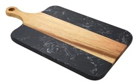 WEKONUMEX Planches à découper en Bois, Plateau à Fromage en Bois d'acacia, Plateau en marbre Noir et Blanc(Black)