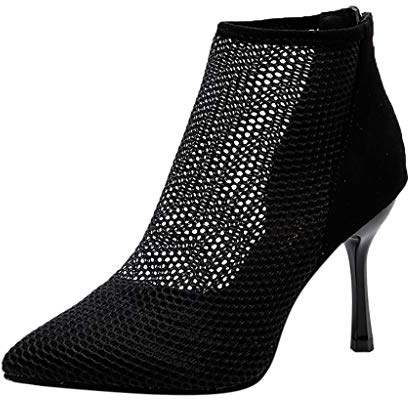 Sandaler, damer, sommar, med klack, svart, klackskor, damer, stängda kvällsskor, mesh, ventilerande sandaletter, baksida, dragkedja, festsandaler, moderiktiga, höga klackar, sandaler, spets, dansskor
