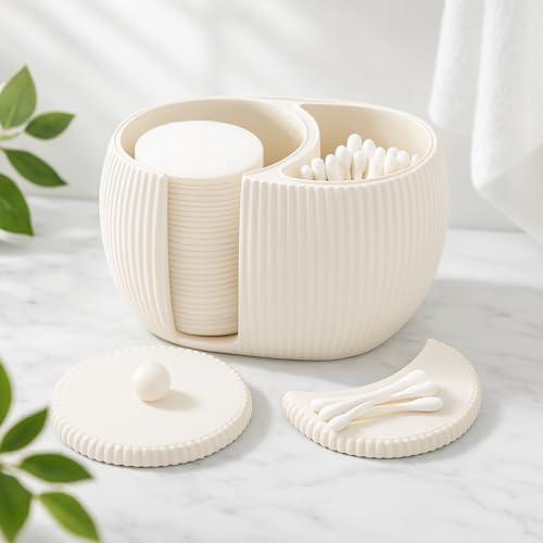 Generisch Yin‑Yang Badezimmer Organizer – Aufbewahrung für Wattepads & Wattestäbchen, Modernes 3D‑Design mit Deckel (Weiß)