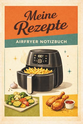 Heißluftfritteuse Notizbuch - Airfryer Rezepte selbst schreiben & festhalten: Notizbuch mit linierten Seiten ohne Vorlagen im Retro-Stil – vintage inspiriertes Design