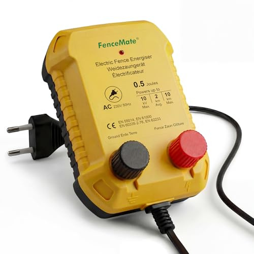 FenceMate Mini Weidezaungerät 230V/0,5J, schützt Haustiere (wie große Hunde) und wehrt Wildtiere (wie Waschbären, Füchse, Marder) ab, für Elektrozaun bis 10 km, ideal für Gärten, Teiche, Obstgärten
