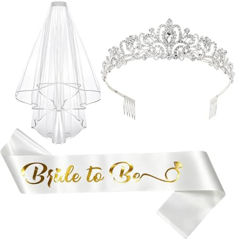 Bride To Be Schärpe JGA Accessoires, 3-teiliges Brautaccessoire-Set für Junggesellinnenabschiede, Hochzeitsvorbereitungen und Brautpartys, Elegante Schleier und Schärpen für die Braut