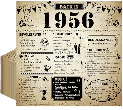 Afritee Servietten 70. Geburtstag Frau Mann, 40 Stück Deko 70 Geburtstag Tischdeko Vintage, Back in 1956 Geburtstagsservietten Papierservietten Partydekoration 33 X 33 cm