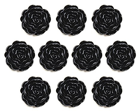 Knöpfe mit 3D-Rosenmotiv, eleganter Stil, farbig, 10 Stück, Schwarz , 15 mm