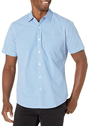 Amazon Essentials Camicia in Popeline a Maniche Corte Regular Fit Uomo, Blu Percalle, L