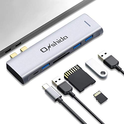 Hub USB C Onshida Thunderbolt 3 PD 100W Adaptateur USB C 6 en 2 vers 3 x USB 3.0 et Lecteur de Carte SD/TF Compatible avec MacBook Pro 2020/2019/2018/2017, MacBook Air 2020 2019 2018