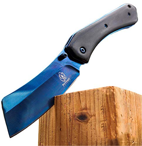 KCCEDGE BEST CUTLERY SOURCE EDC Pocket Knife Camping Accessories Razor Sharp Edge Cleaver Blade Folding Knife for Camping Gear Survival Kit 58649 (Black Blue)