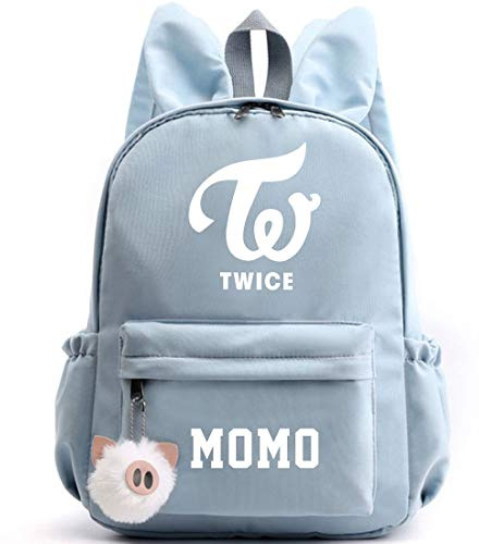 Twice Mochila con Orejas de Conejo KPOP Bolsa de Regalo Mercancía Bolsa para Computadora Portátil Escuela Mochila de Viaje Escuela Bolsas de Lona NAYEON Momo Sana JIHYO Mina DAHYUN TZUYU