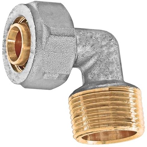 MegaHaustechnik Winkel mit 1/2 Zoll Außengewinde AG Schraub-Fitting für Mehrschichtverbundrohr 16x2 mm (AußenØ x Wandstärke) aus Messing Trinkwasser geeignet Verschraubung