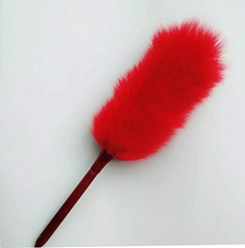 ANQI Plumero de plumas de lana de cordero, antiestático, con mango de madera maciza para el hogar, la oficina y el coche, flexible y doble color rojo