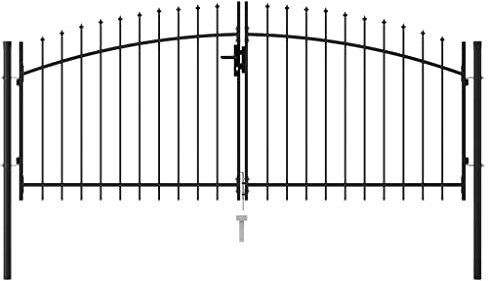 vidaXL Zauntor Doppelflügel mit Speerspitzen Gartentor Gartentür Gartenpforte Zauntür Hoftür Tor Hoftor Pforte Doppeltor Stahl 3x1,25m Schwarz