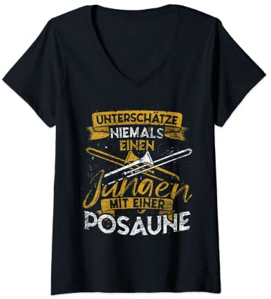 Damen Posaune Geschenk Orchester Jazz Musik Junge Posaunist T-Shirt mit V-Ausschnitt