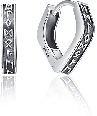 KINGWHYTE Wikinger Creolen 925 Sterling Silber Rhombus Ohrringe | Wikinger Rune Schmuck Geschenke für Männer Frauen