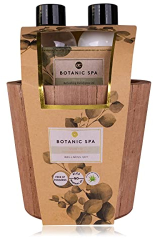 Accentra Geschenkset Botanic SPA–4tlg Wellness-Set mit Duschgel, Bodylotion, Seife, Holzeimer angereichert mit Sheabutter, Eukalyptusöl-das besondere Geschenk für alle Damen und Mamas
