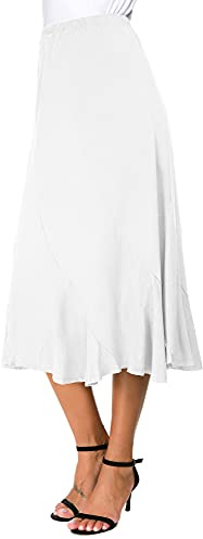 Donne Elegante Elastico Alta Vita Camoscio Midi Gonna Casual A-Linea Svasato Swing Gonna(L, Bianco)