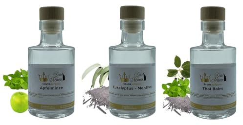Dufte Momente | Saunaduft Konzentrat Atlantic Wave, Indischer Palisander, Thai Balm (Kampfer, Menthol, Minze) | 3 x 100ml in Glasflasche mit Korkmündung | ätherische Öle | vegan