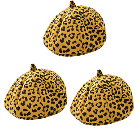 GALPADA 3stücke Leopardmuster Mädchen Beret Mütze Aus Modisches Accessoire Atmungsaktiv Und Bequem Für Alltag Und Outdoor-aktivitäten Warm Und Stilvoll