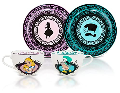 Disney Alice au pays des merveilles Chapelier fou Tasse à thé et soucoupe en porcelaine anglaise, lot de 2 | Thé avec café, expresso, moka