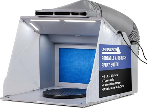 Master Airbrush Portable Airbrush Spray Booth Kit with Dual Exhaust Fans, 4 LED Lights, Turntable & Extension Hose, 16x18x13 Hobby Airbrush Booth for Painting, Models, Arts, Crafts, Cakes