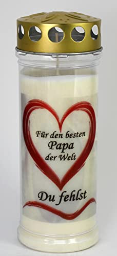 Kerzen Junglas - Grabkerze Papa mit 7 Tagen Brenndauer, (3899), schöne Grablichter mit Motiv, Grabkerzen mit Deckel, Grabschmuck wetterfest, Trauerkerzen mit Spruch, Friedhofskerzen