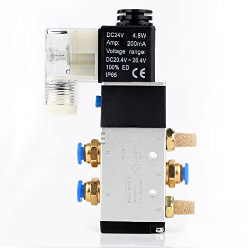 EXLECO Elettrovalvola pneumatica 24 V DC Elettrovalvola 1/4 5 vie 2 posizioni con connettore, silenziatore, valvola ad aria compressa solenoide in alluminio, regolatore di gas per sistema pneumatico