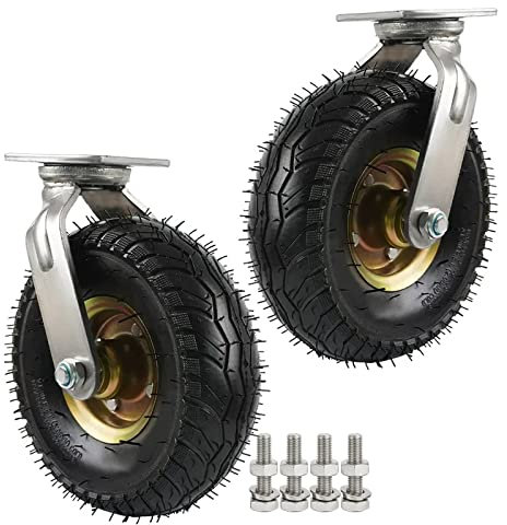Set Di 2 Ruote Resistenti Silenziose, Gomma Gonfiabile 150mm 200mm 250mm Per Carrelli Industriali, Fisse / Girevoli Con Viti Di Montaggio (Color: Swivel)