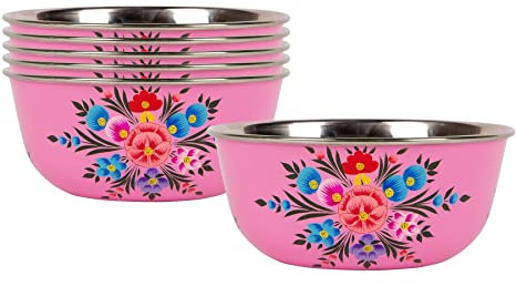 BillyCan 6x Viola del Pensiero al Lampone 16.5cm Acciaio Inossidabile Ciotola da Campeggios - Riutilizzabile Picnic Festa Pasta Cibo Cena Servendo Stoviglie Piatti