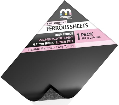 TMS - Fogli di acciaio gommato | Lamiera metallica morbida (ferrosa) per miniature da wargaming, display magnetico o scopi hobbistici (Extra ricettivo 0,7mm di spessore, A4 (30 x 21cm) Foglio singolo)