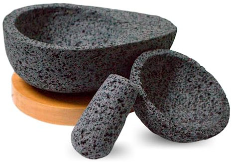 YO PIDO MX Molcajete Lot de 2 demi-mortiers en forme d'avocat en pierre volcanique Fabriqué à la main au Mexique Guacamole et salsa avec pilon