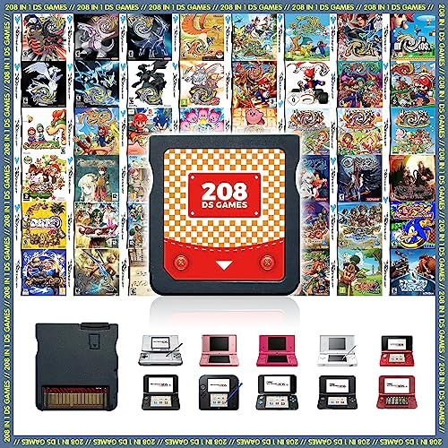 208-i-1 Spelkassett för DS, NDS, NDSi, 2DS, 3DS och New 3DS – Super Combo Spelkort med Klassiska Retrospel för Handhållna Konsoler