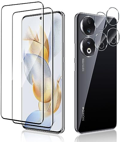 Lutree 2+2 Pezzi Pellicola Protettiva per Honor 90 Vetro Temperato con Pellicola Fotocamera, Durezza 9H Anti-Graffio Senza Bolle Protezione Schermo