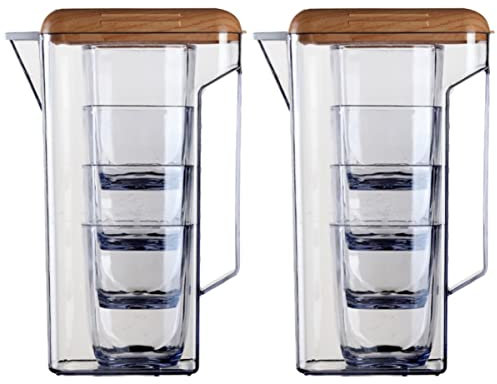 ZzzaNa Ice Beverage Wine Jar Large for Wooden Pitcher Iced Clear Water Glasses with Container Plastic Jug Lids Spout Juice Resistant Capacity Tea Transparent Cups Jug (Color : Assorted Colorx2pcs, S