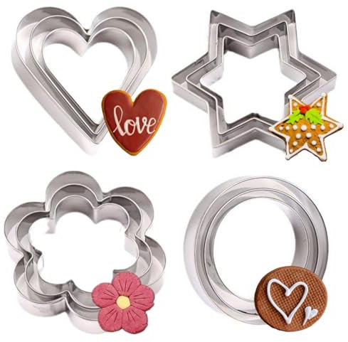 12 Pack Ausstechformen Stern Ausstecher Rund Ausstecher Herz Ausstecher Blume Ausstecher Edelstahl Ausstechformen zum Backen Obstausstecher Gemüseschneider