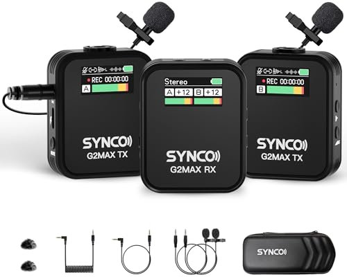 SYNCO Wireless Lavalier Mikrofon, G2A2MAX Kabellos Ansteckmikrofon 24H 200m Reichweite für DSLR Kamera Telefon, Drahtloses Lav Mikrofon für Vlog YouTube