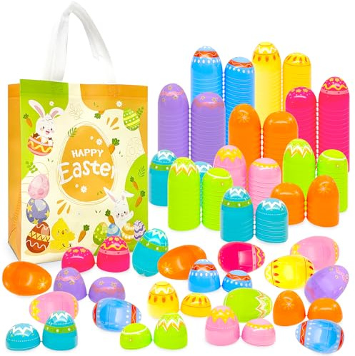 24Pcs 6×4cm gemalte irisierende Ostereier für Kinder Korb Tasche Stuffers Füller mit 1pc Osterjagd Spiel Vlies Tasche, Spielzeug Füllen Leckereien und Ostern Theme Party Gunst