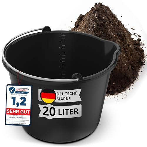 Oramics 20L Eimer mit Ausguss Tülle – Baueimer Kübel für Zement und Mörtel – Stabiler Wassereimer mit Skala für Haushalt, Garten, Baustellen und Landwirtschaft (1x 20 Liter Mörteleimer)