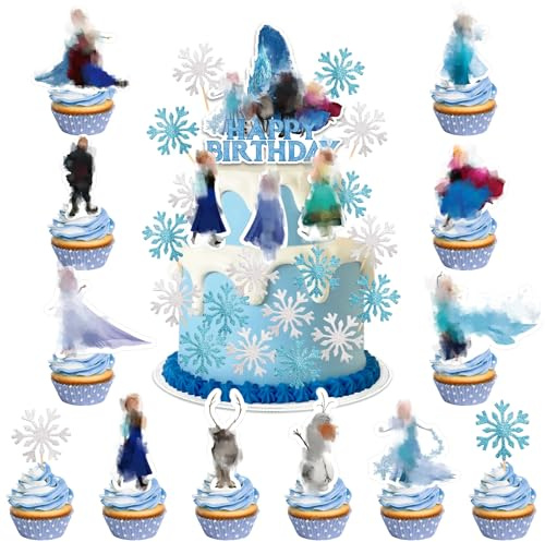 33 Stück Eiskönigin Tortendeko, Happy Birthday Kuchen Deko Figuren Geburtstagsdeko Schneeflocke Geschenke Schulkind Cupcake Geburtstag für Mädchen Jungen Kinder Cake Toppers Bing 33 Pcs