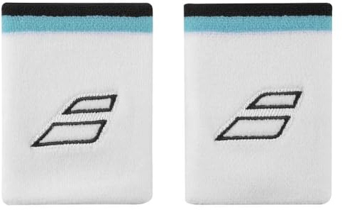 Babolat - Schweißband Modell Terry Jumbo Wristband, Weiß/Blau, Einheitsgröße, Schnelle Schweißaufnahme, Breite: 10,5 cm, Sportzubehör