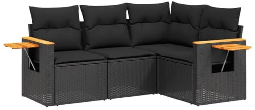 vidaXL Garten Sofagarnitur mit Kissen 4-TLG., Gartenmöbel Gartengarnitur, Sitzgruppe Sitzgarnitur, Lounge Sofa Garnitur Terrasse, Schwarz Poly Rattan