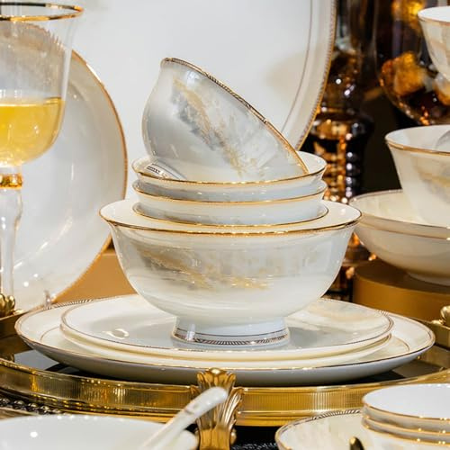 FOTN 30-teiliges Geschirr-Set, Luxus-Porzellan-Küchengeschirr-Set, Keramik, Speisegeschirr, Reisschale, Teller, Löffel, Essstäbchen für 6 Personen, mikrowellen- und ofenfest