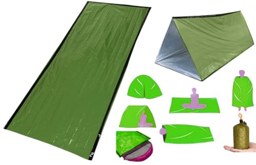 illuevagrun 2 Stück Überleben Schlafsack & Camp Zelt Notfalldecke Wasserdicht Notfall Decke Ultraleicht Biwaksack Hitzeabweisend Kälteschutz