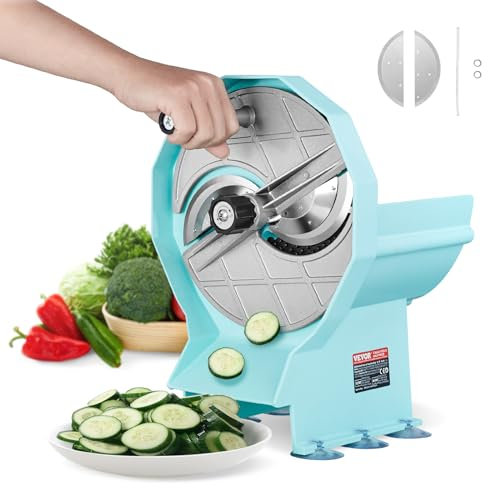 VEVOR Manual Vegetable Fruit Slicer, 0-0.5/0-12mm Thickness Adjustable Commercial Slicer Machine, Double Feed Ports, Stainless Steel Blade Food Cutter Slicing Machine for Cucumber, Lemon, Tomato
