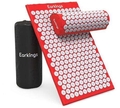Ohrringe Spijkermat mit Massagekissen 68x42x2 cm - Akupressurmatte inklusive Nagelkissen und Aufbewahrungstasche - Shakti Matte Rot