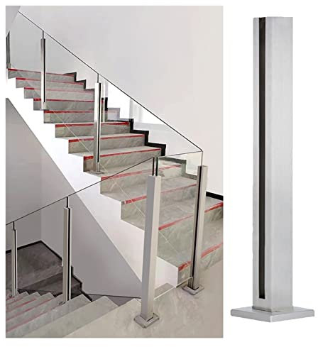 Glasgeländerpfosten, 304 Edelstahl Innenflurtreppe Glasbalustradenpfosten mit komplettem Kit für Außenstufen/Villenbalkon/Treppe (Farbe: Farbe Grau, Größe: 120 cm/47,2 Zoll)